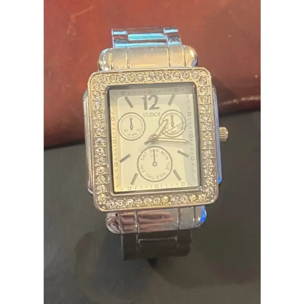 Women's 2mm Silver tone Studio Time Watch, Crystal Accents